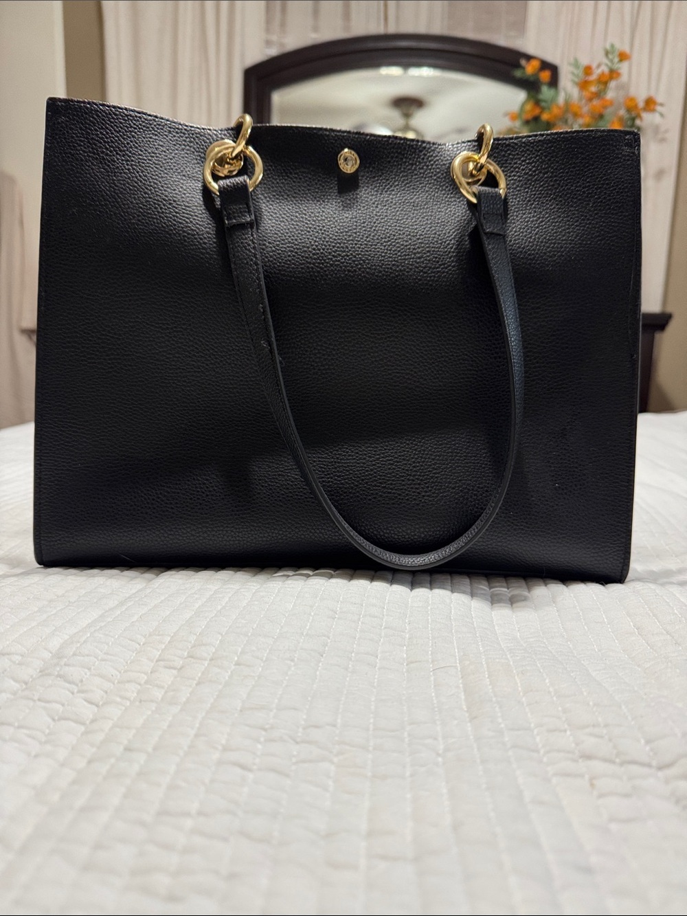 Kate Landry Black Tote with Gold Hardware